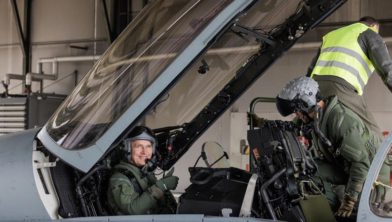 NATO Secretary General Jens Stoltenberg visits the 73 Tactical Air Wing in Laage, Mecklenburg-Western Pomerania and prepares for a flight in a Eurofighter