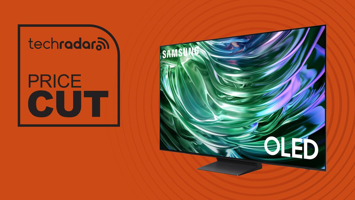 samsung S90D QD-OLED TV on orange background with